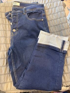 Angels Dark Blue Skinny Jean capris with Button Front